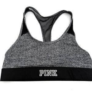 Victoria's Secret Pink Ultimate Unlined Grey Black Halter Sports Bra Size Medium